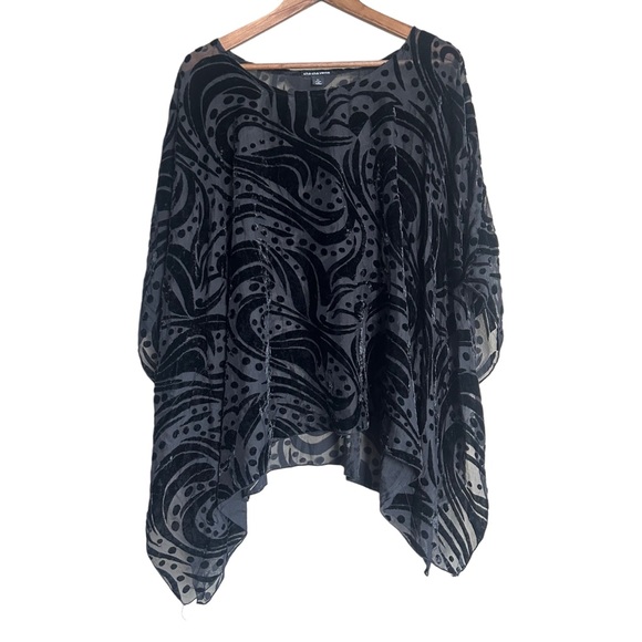 cha cha vente Tops - Cha Cha Vente 2X Burnout Velvet Poncho Top Sheer Overlay Boho Draped Sleeve
